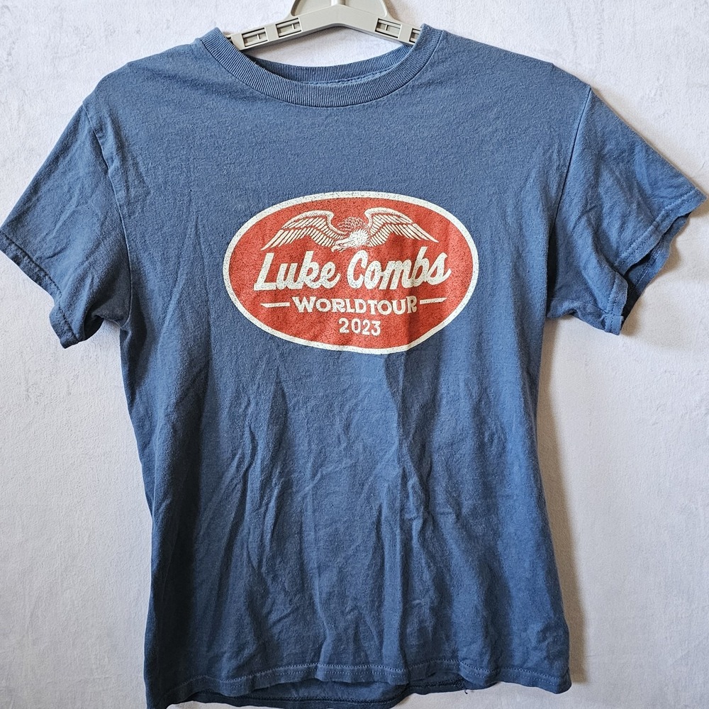 Luke‎ Combs World Tour 2023 Shirt Women's Size Small Blue T-Shirt Country Music